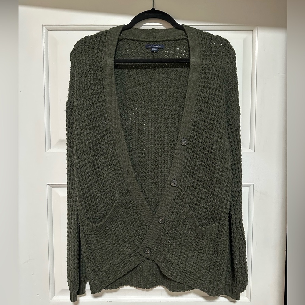 waffle knit cardigan with buttons